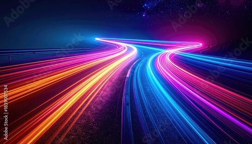 Wallpaper Mural Illuminated, colorful highway streaks across a dark landscape at twilight Torontodigital.ca