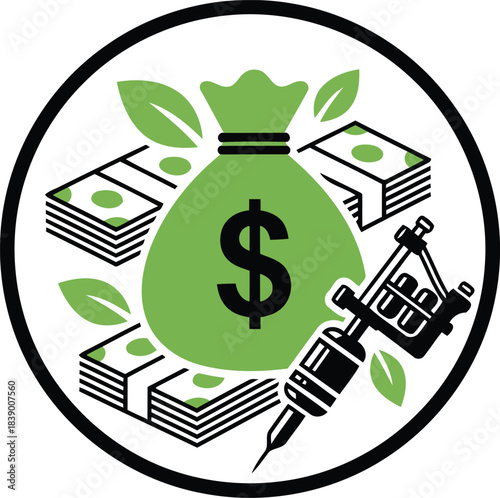Visualizing the successful financial prosperity of a thriving tattoo artist earning cash