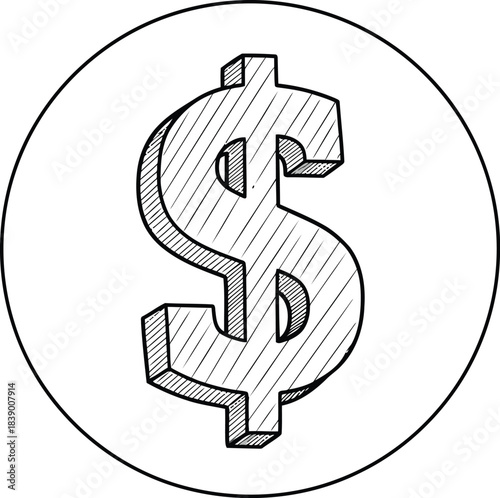 A wonderfully hand drawn dollar symbol within a clean circle perfectly illustrates wealth and savings