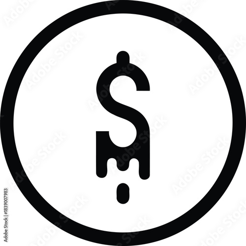Modern dollar symbol dissolving in a circle expressing financial crisis and economic struggles worldwide
