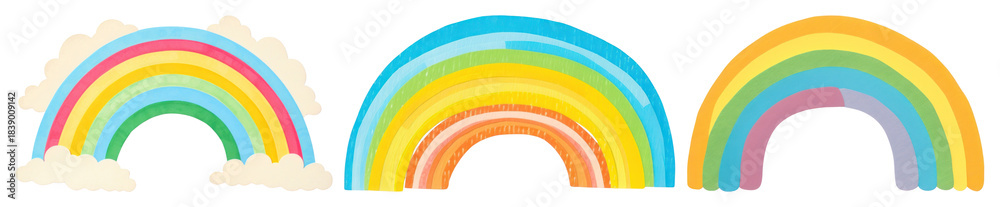 Obraz premium PNG Colorful whimsical rainbow illustrations, element set on transparent background