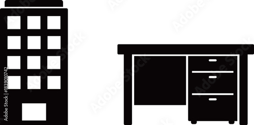 ビル　オフィスデスク　アイコン