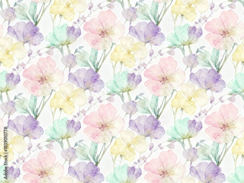 Romantic Watercolor Flowers Seamless Background
