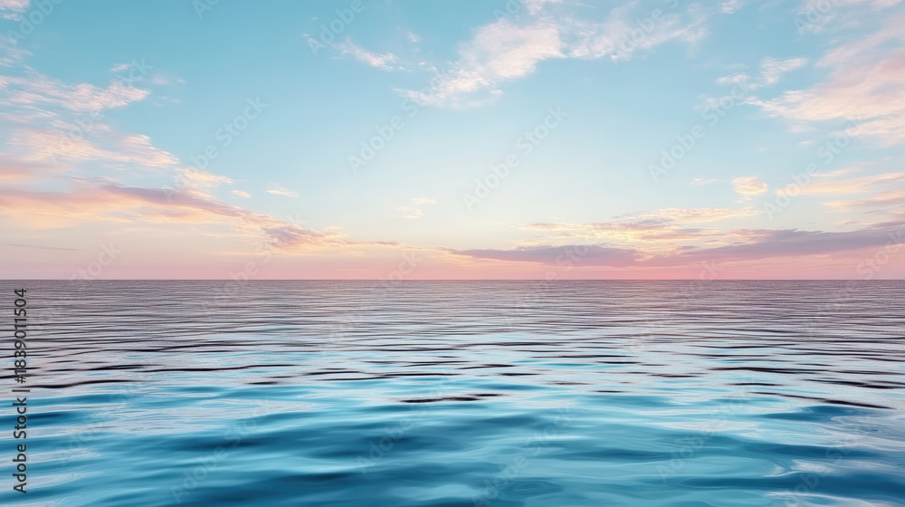 Fototapeta premium Pastel sea horizon glow serene ocean sunset sky calm water reflection