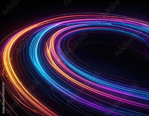 Wallpaper Mural Swirling, luminous trails of light in vibrant hues against a dark, undefined background Torontodigital.ca