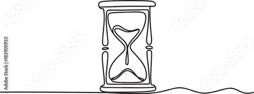 Continuous single line drawing of classic antique hourglass sand timer symbolizing time passing deadline and measurement