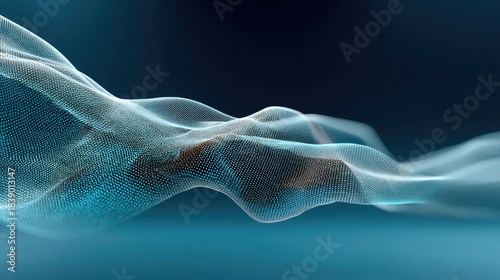 Futuristic glowing abstract wave with blue mesh pattern, digital technology background, modern and dynamic energy flow