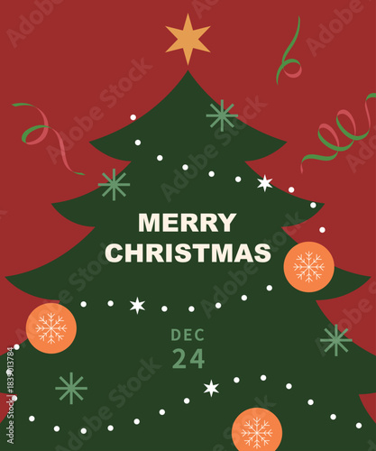 Christmas tree template with ornaments and stars.