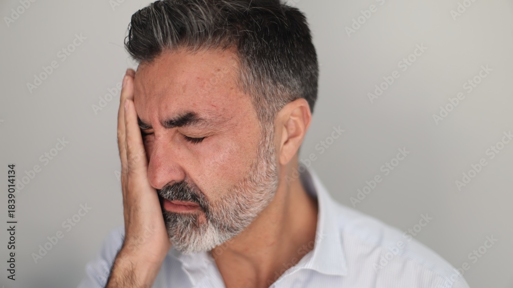 Obraz premium Middle aged man experiencing headache pain and stress