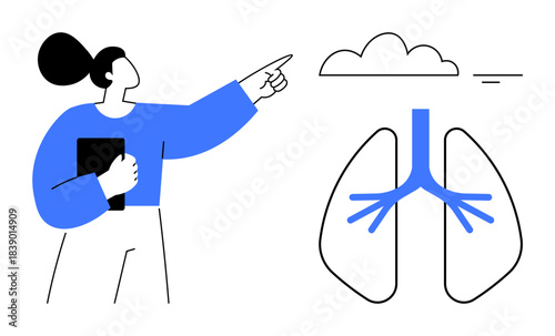 Respiratory health concept. Respiratory system illustration with lung anatomy and modern style. Respiratory wellness linked to environmental and educational contexts. For health, education, science