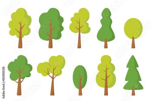 set of trees, collection of green trees, set of plant and tree
