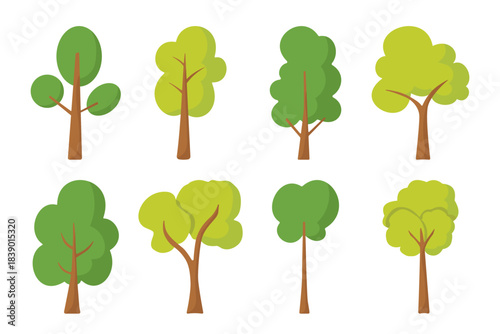 collection of eighth trees, set of autumn trees, hand drawn trees collection