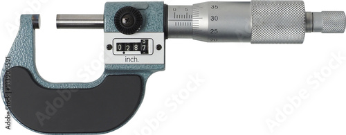 Imperial and metric micrometer isolated on white background
