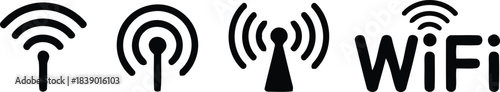 Wifi signal icons and symbol in black isolated on white background.
