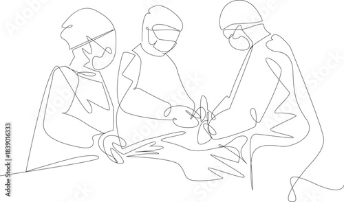 Surgeons Performing Operation Continuous Line Drawing: Medical Vector - Medical Team in Surgery One Line Art Minimalist Hospital Sketch