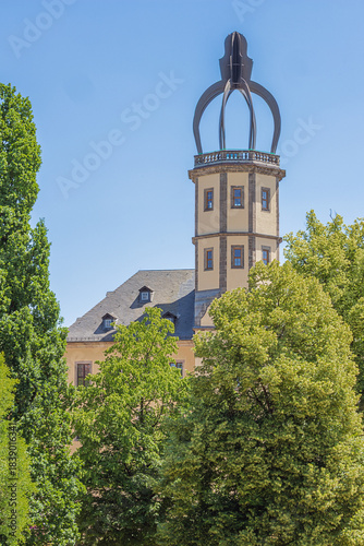 The tower of the Fulda Castle with its new crown which was installed in 2024