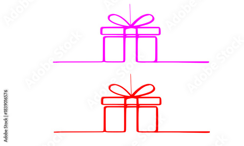 Continuous Line Drawing of Two Gift Boxes, Minimalist Wireframe Present with Bow, Pink and Red Outline Isolated on White Background, Celebration and Holiday Concept Vector Illustration