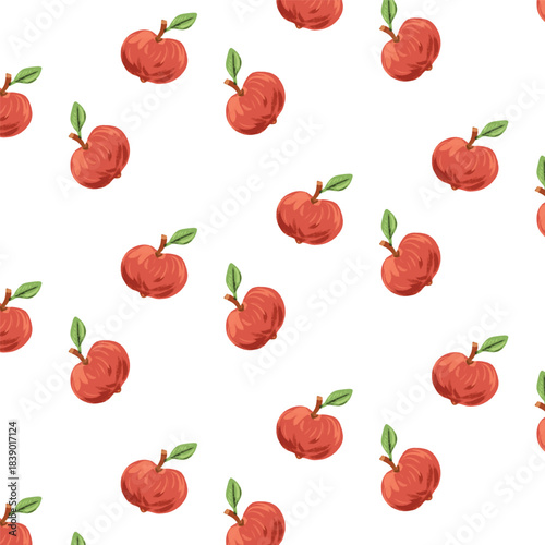 Hand drawn vector apple seamless pattern watercolor style