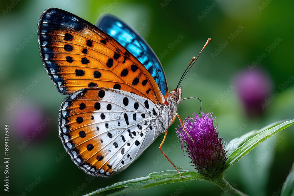 Obraz premium Colorful Butterfly on Purple Flower Close Up
