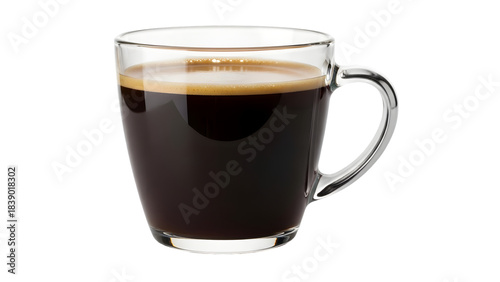 Glass of black coffee with foam isolated on transparent background