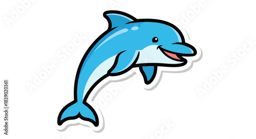 Joyful dolphin cartoon character leaping playfully from the ocean waters for design element