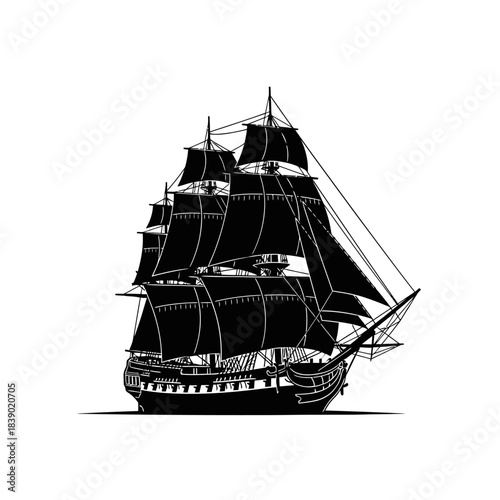 Silhouette of a majestic tall ship with full sails