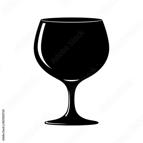 Black silhouette of a wine glass or goblet isolated on white background