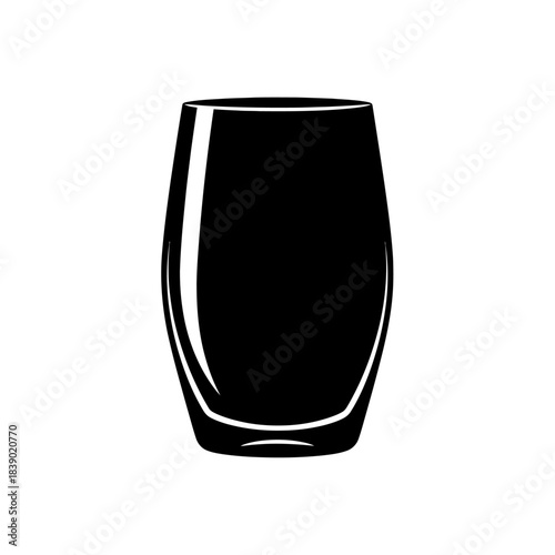 Black silhouette of a tumbler glass isolated on white background