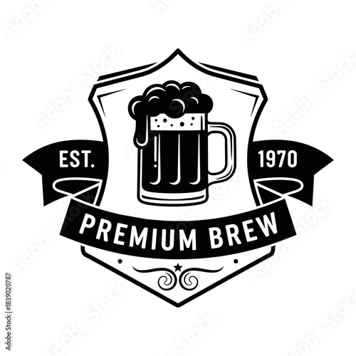Vintage premium brew logo with beer mug and coffee cup