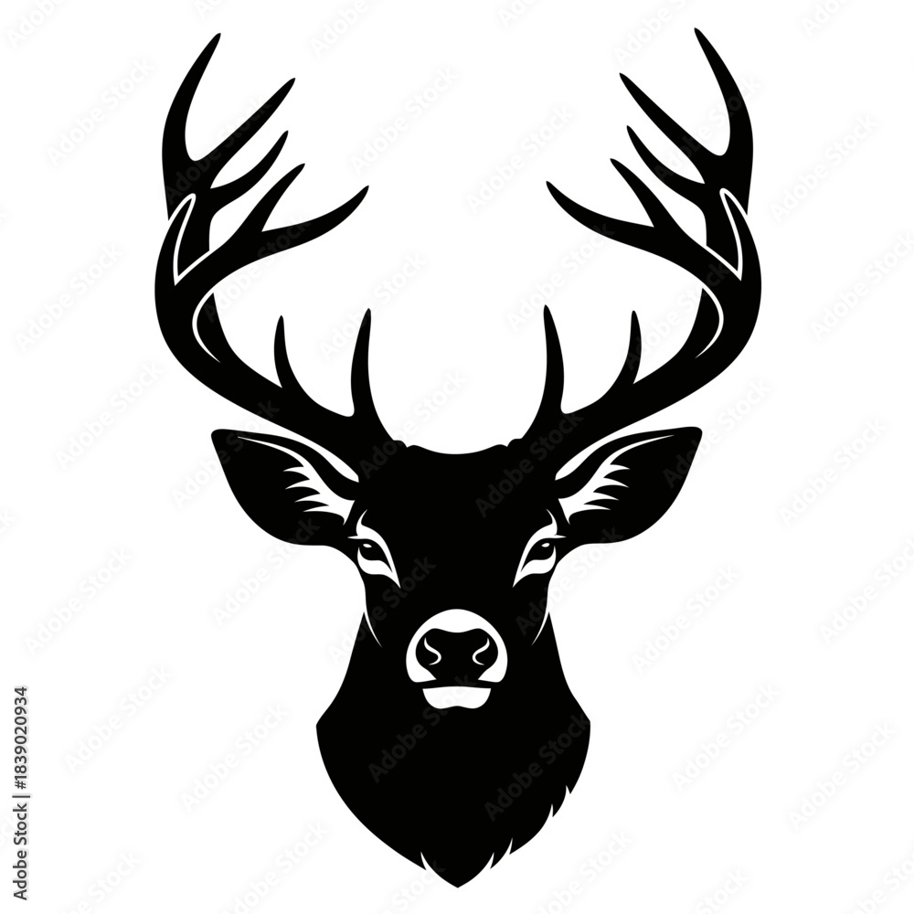 Fototapeta premium Black silhouette of a deer head with antlers