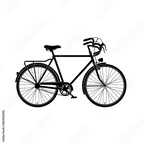 Black silhouette of a classic city bicycle with rear rack
