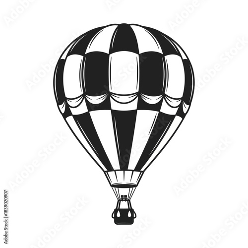 Vintage hot air balloon illustration in black and white