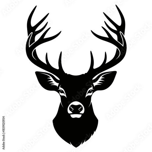 Black silhouette of a deer head with antlers