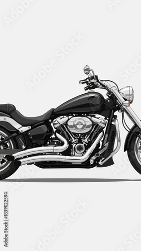 Classic black motorcycle parked on a white surface, ready to ride.