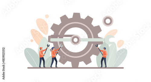 Expert mechanics collaborating on engineering project with precision tools for innovative solutions and process optimization in a modern industry setting