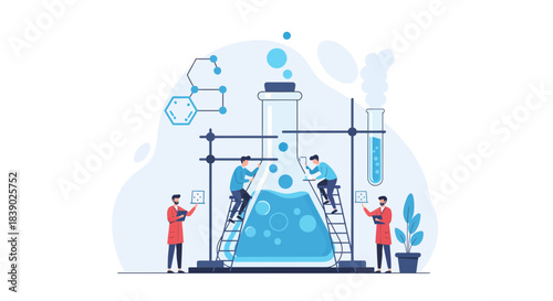 Innovative scientists collaborating on breakthrough research with laboratory equipment, perfect for science education, pharmaceutical ads, and research funding campaigns