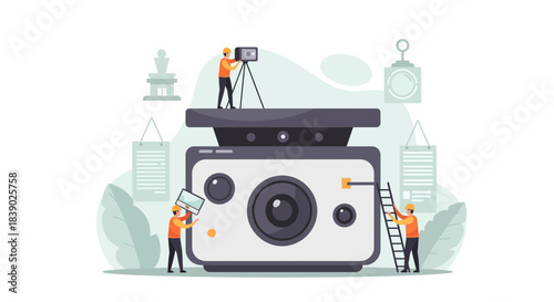 Team of video professionals working on action camera shoot, perfect for creative, dynamic marketing, showcasing collaboration and innovative video production