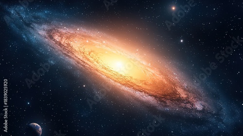 Spiral Galaxy in Deep Space with Earth and Stars