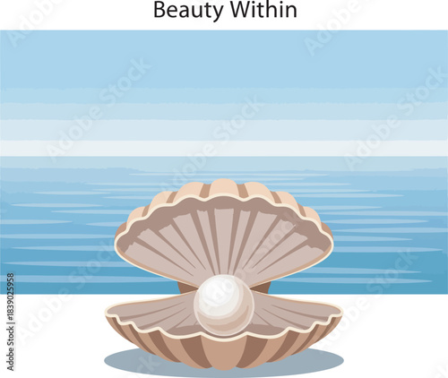 Pearl in oyster shell emerges from ocean's depths beauty within vector illustration