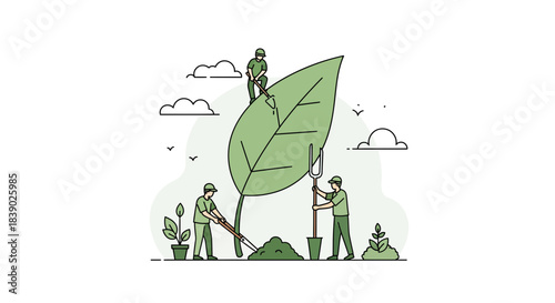 Teamwork makes the dream work in sustainable agriculture, symbolizing growth and environmental care for a greener future with dedicated workers