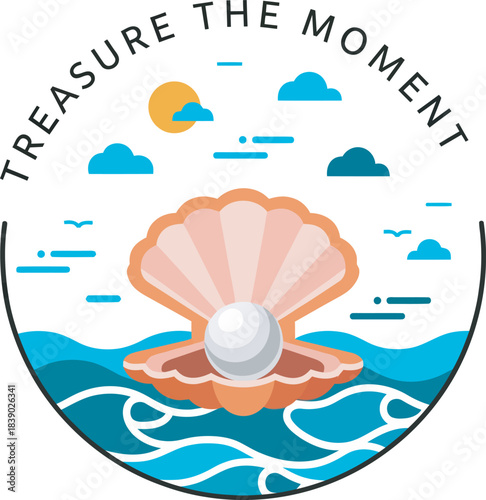 Treasure the Moment Ocean Pearl Shell Minimalist Nature Vector Illustration