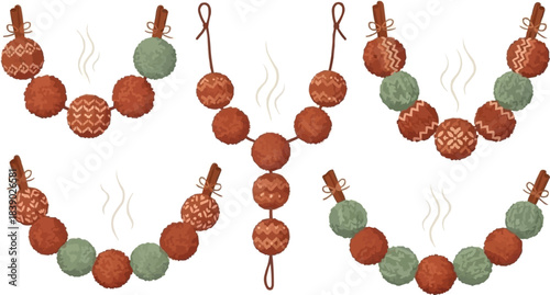 Cozy scented hanging pomander balls with cinnamon sticks, aromatic holiday decor set, natural handmade fragrance ornaments collection