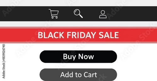 Black Friday Sale E-commerce Web Interface Screen with Buy Now and Add to Cart Buttons