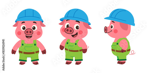 Farmer Pig Character on White Background