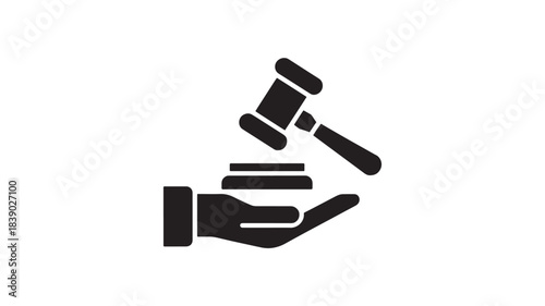 Judges Gavel on Hand in Simple Monochrome Design with Clean Lines for Legal Iconography