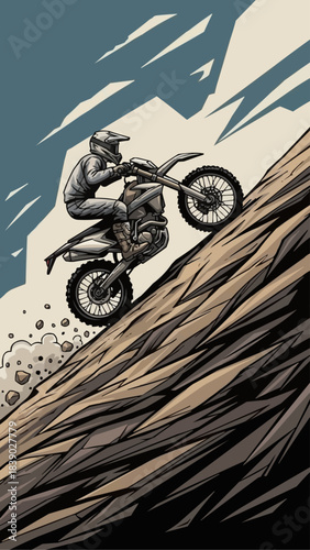 Motorcycle rider conquers steep terrain, showcasing skill and determination in challenging ascent.