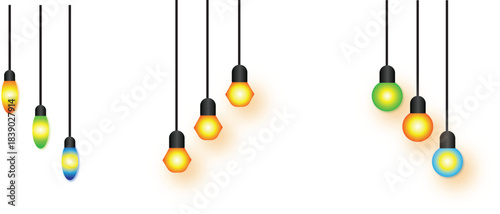 A set of fishing hooks and rods with colorful hanging holiday bauble decorations