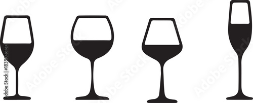 A Symphony of Elegance: A quartet of wine glasses, each poised and graceful, holds a crimson elixir, promising a moment of pure indulgence. A modern study in contrasts.