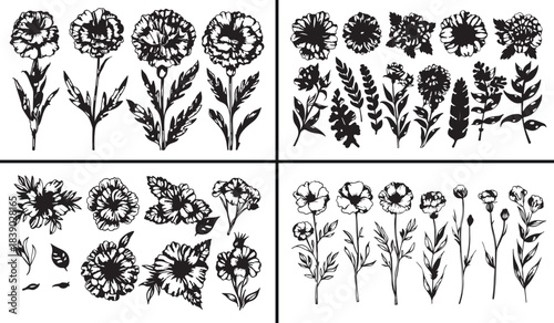 Floral bouquet artwork, hand drawn flower illustration, elegant floral design, vintage flowers drawing, detailed flower sketch, blooming botanical vector, floral composition art, creative flower arran