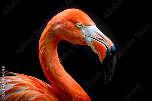 Portrait of a beautiful flamingo on a black background
